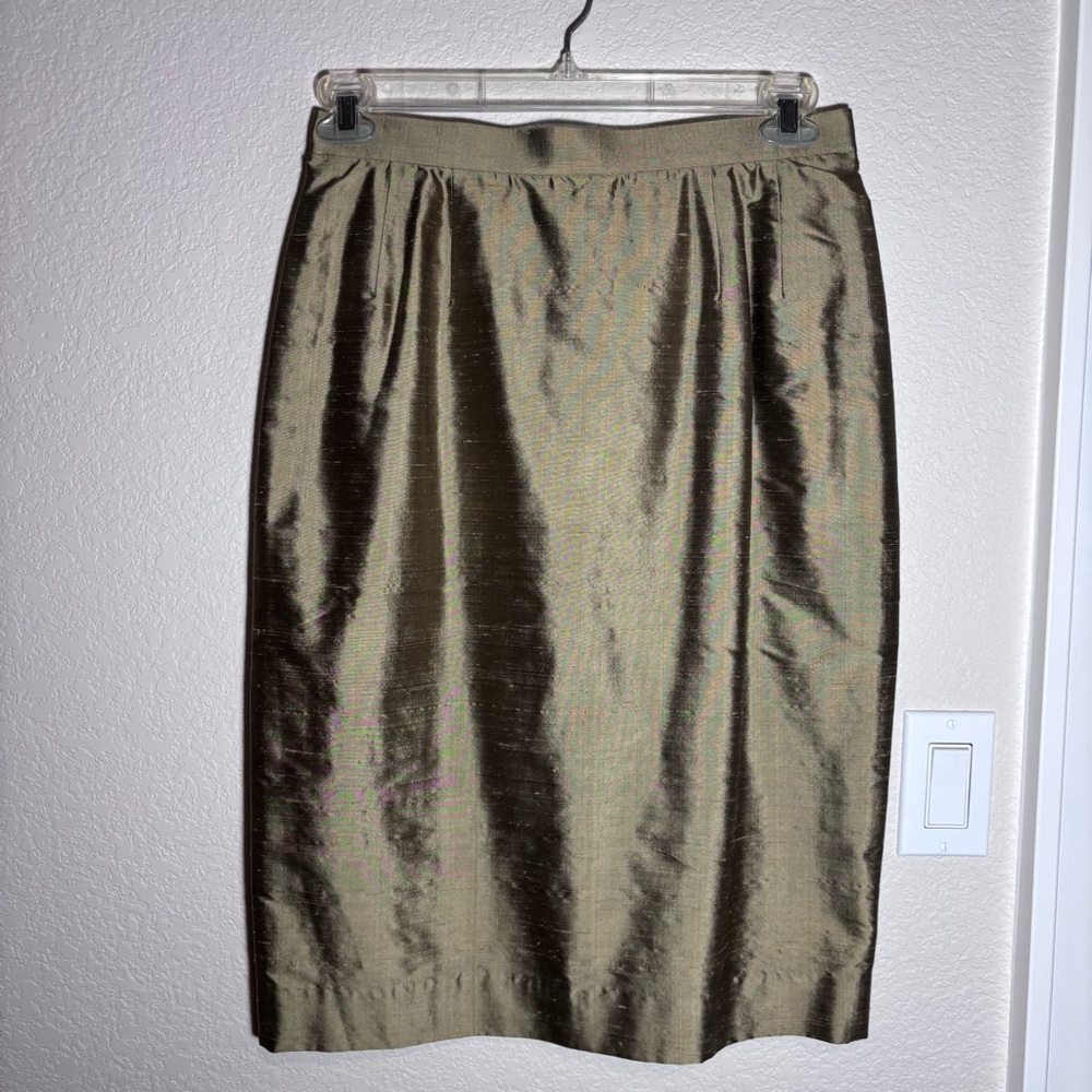 Vintage Carlisle Antique Gold 100% Silk Crop Tank Top And Matching Pencil Skirt - Picture 5 of 9